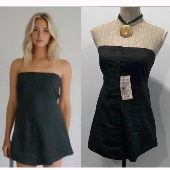 Bershka Black Strapless Button Down Top Size Medium - Picture 1 of 11